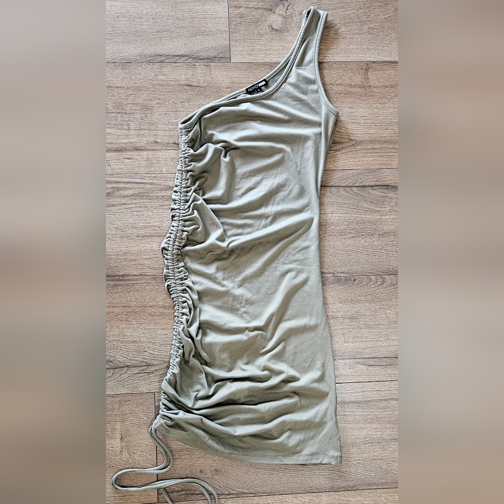Barely Worn- FASHION NOVA - Olive Green Single Strap Sheath- Tie Side - Size Sm.
